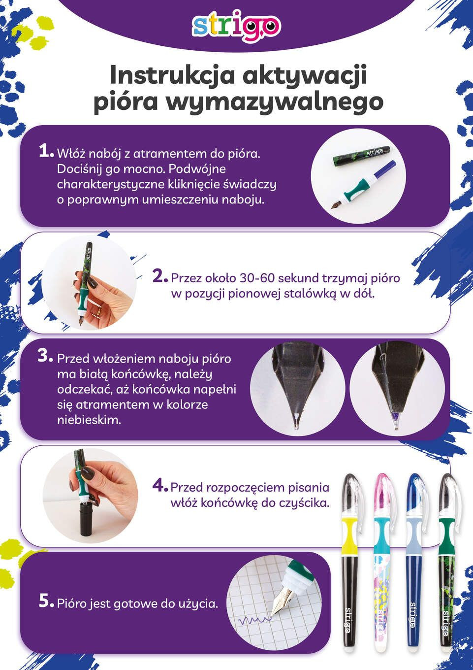 Pióro wymazywalne ze stalówką Kapibara niebieskie SSC508 Strigo
